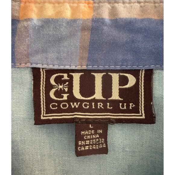 Cowgirl Up Womens Size L Soft Cotton Blue Chambray Western Blouse Embroidered - Picture 8 of 9